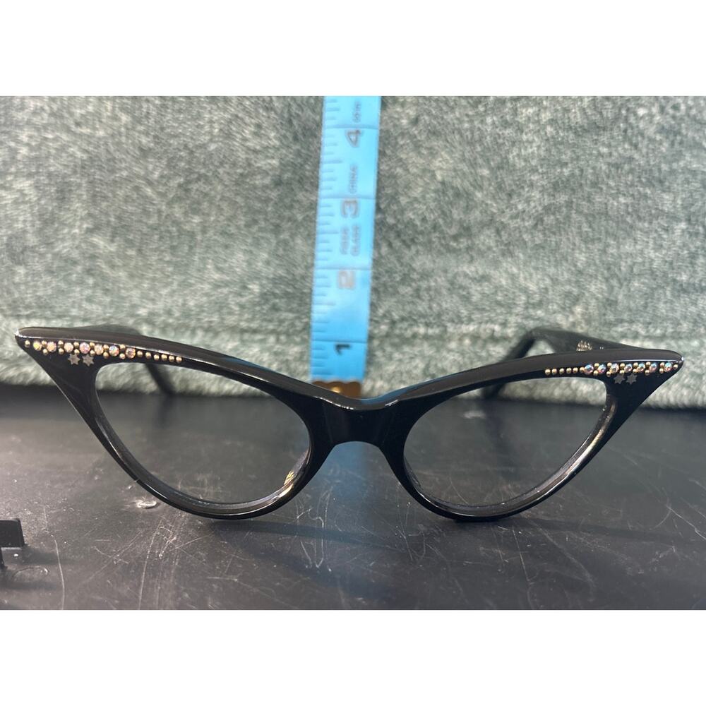 Unused Vintage Black Cat Eye Glasses Rhinestones No Lenses